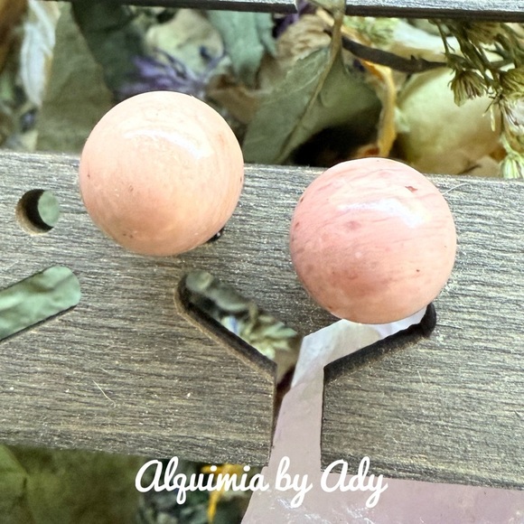 Rhodonite ball stud earrings - Picture 1 of 1